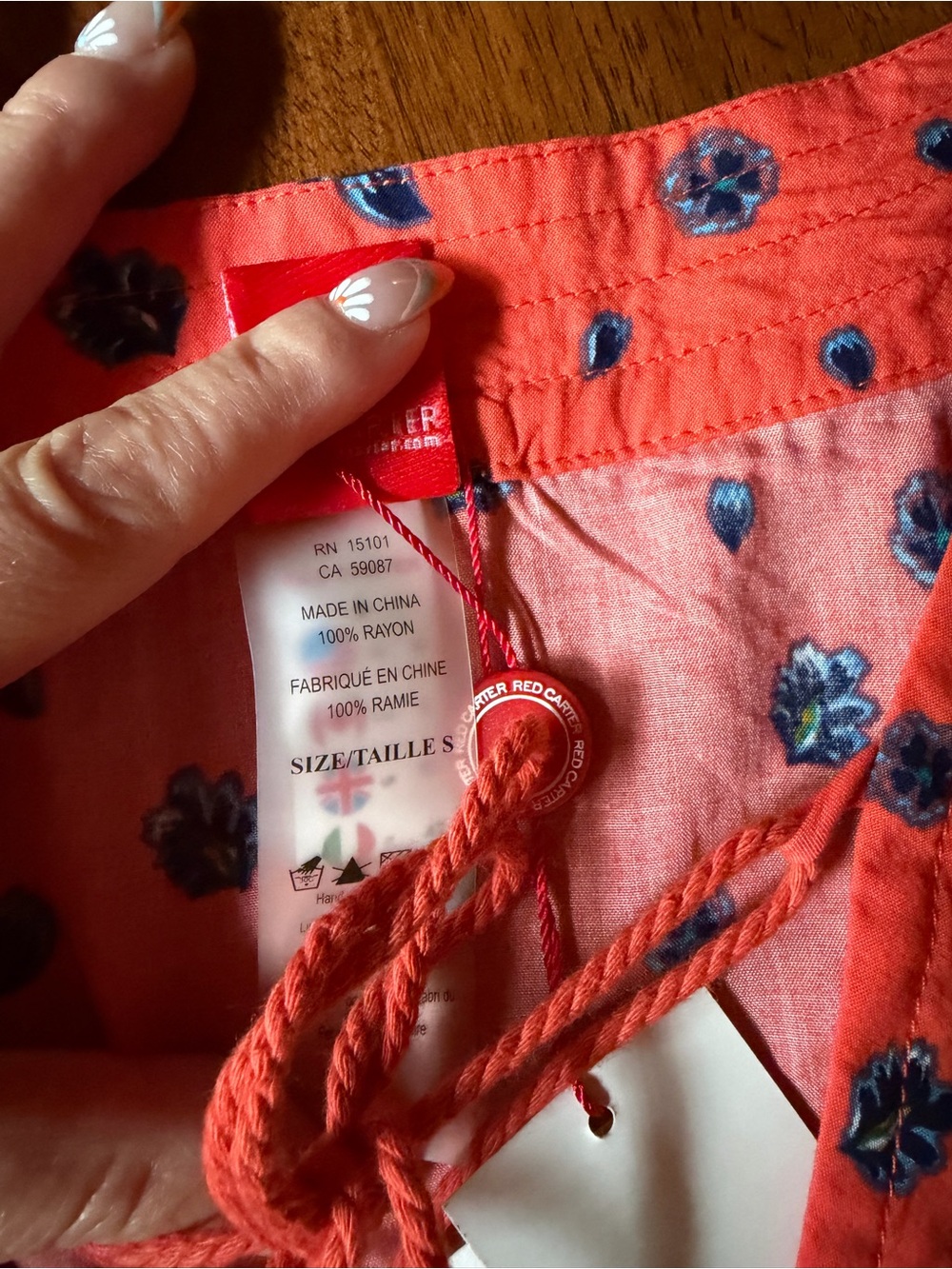 Red Carter Coral & Navy Floral Boho Printed Tie Mini Dress, Tunic, or Cover up - Picture 5 of 5
